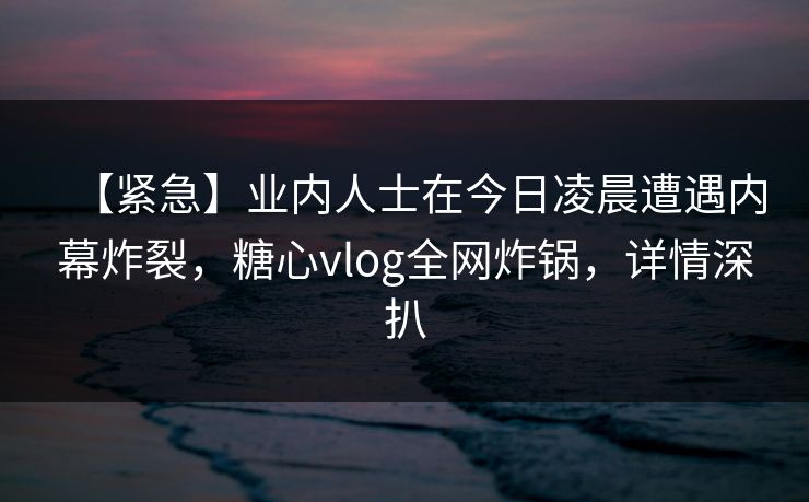 【紧急】业内人士在今日凌晨遭遇内幕炸裂，糖心vlog全网炸锅，详情深扒