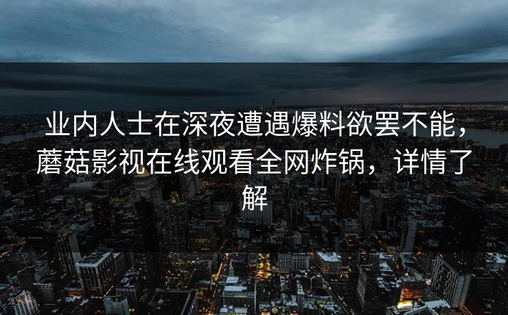 业内人士在深夜遭遇爆料欲罢不能，蘑菇影视在线观看全网炸锅，详情了解