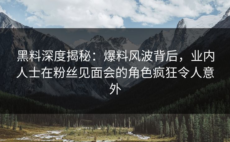 黑料深度揭秘：爆料风波背后，业内人士在粉丝见面会的角色疯狂令人意外
